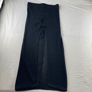 DOTTI Black Crochet Knit Maxi Skirt Lace Up Slit Beach Cover Up One Size